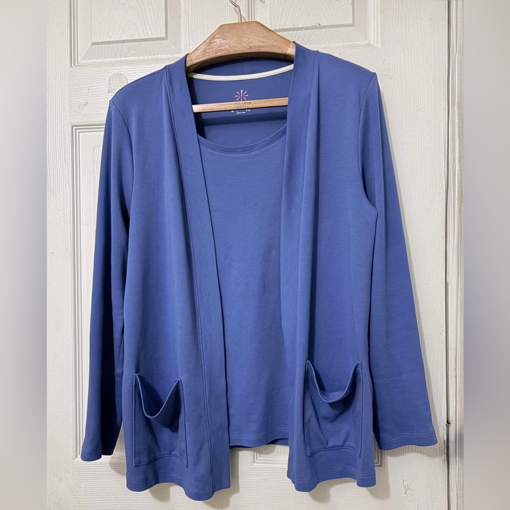 Isaac Mizrahi Blue Cardigan and Top one piece, Long Sleeve Sz L‎